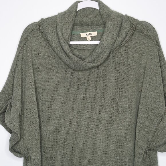 Kye Mi Womens Cowl Neck Sweater Size Medium Green Cropped Grunge - Picture 5 of 9